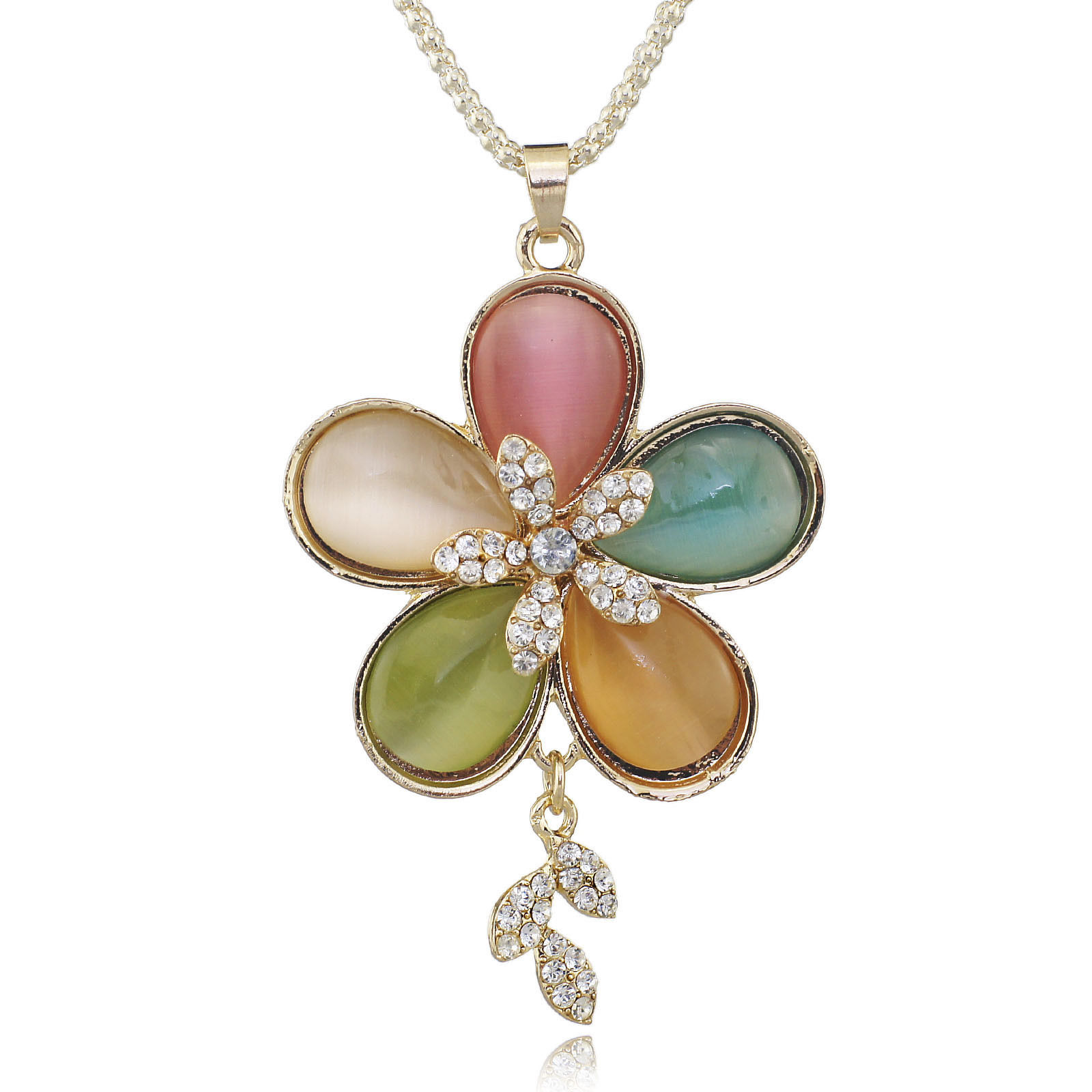 18k Gold Filled Colorful Flower Crystal Pendant Chain Necklace