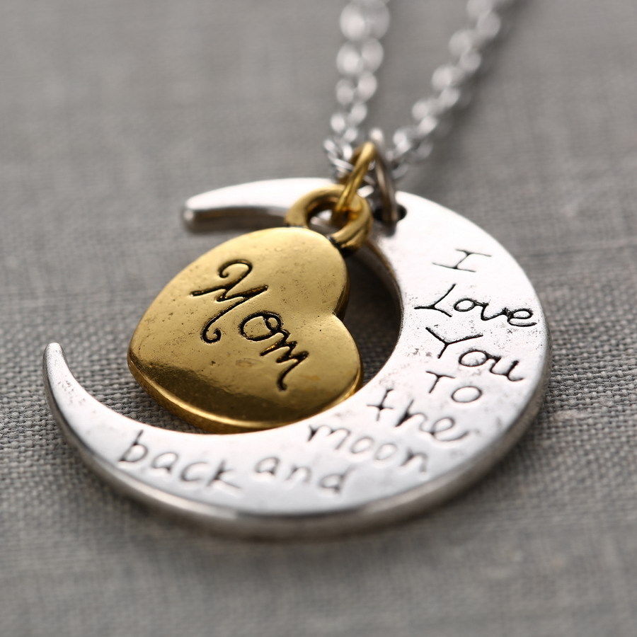 "Mom I Love You To The Moon And Back" Heart Moon Necklace