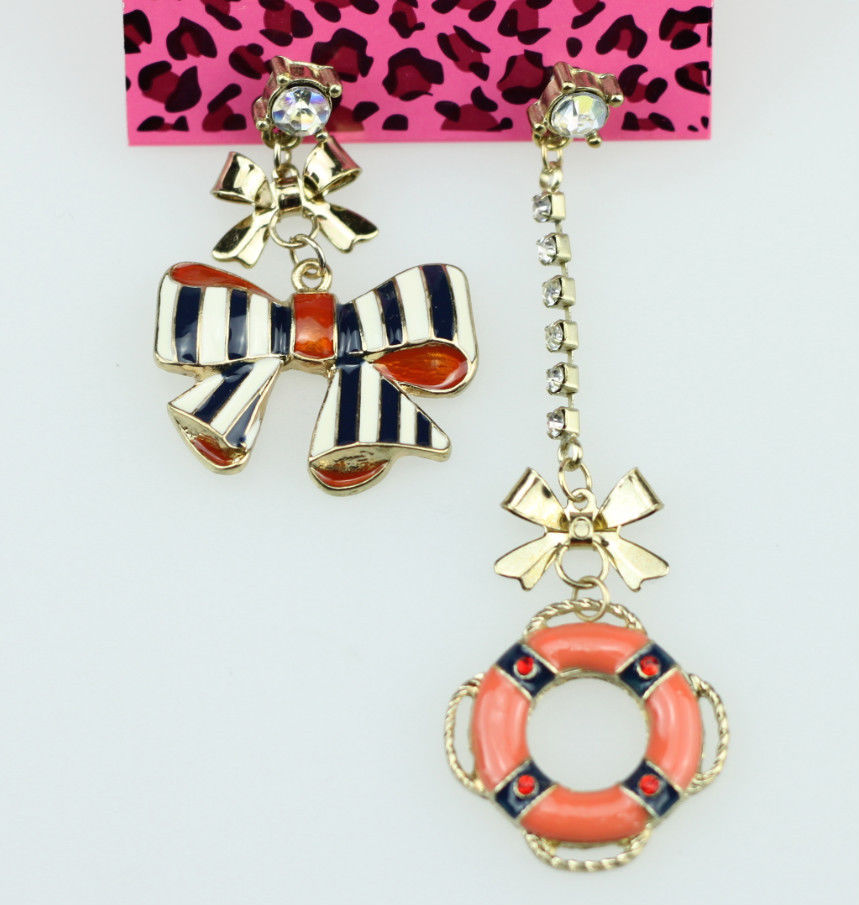 Betsey Johnson Anchor Bowknot Swimming Circle Earrings