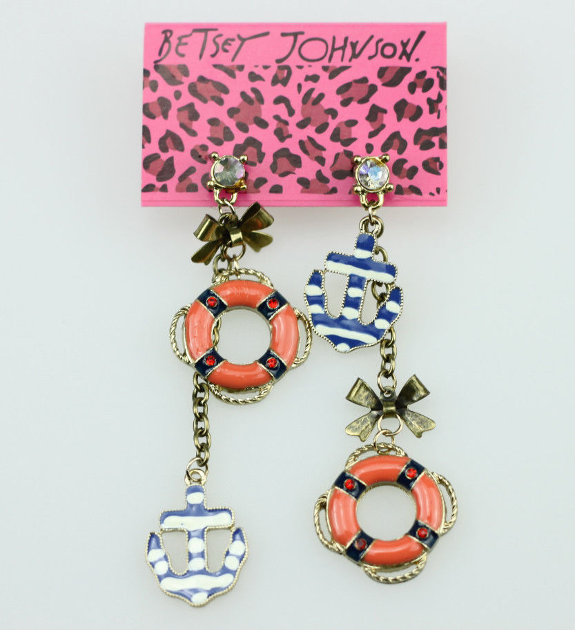 Betsey Johnson Anchor Bowknot Swimming Circle Earrings