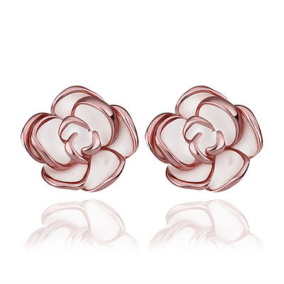 White Rose 18k Rose Gold Filled Stud Earrings