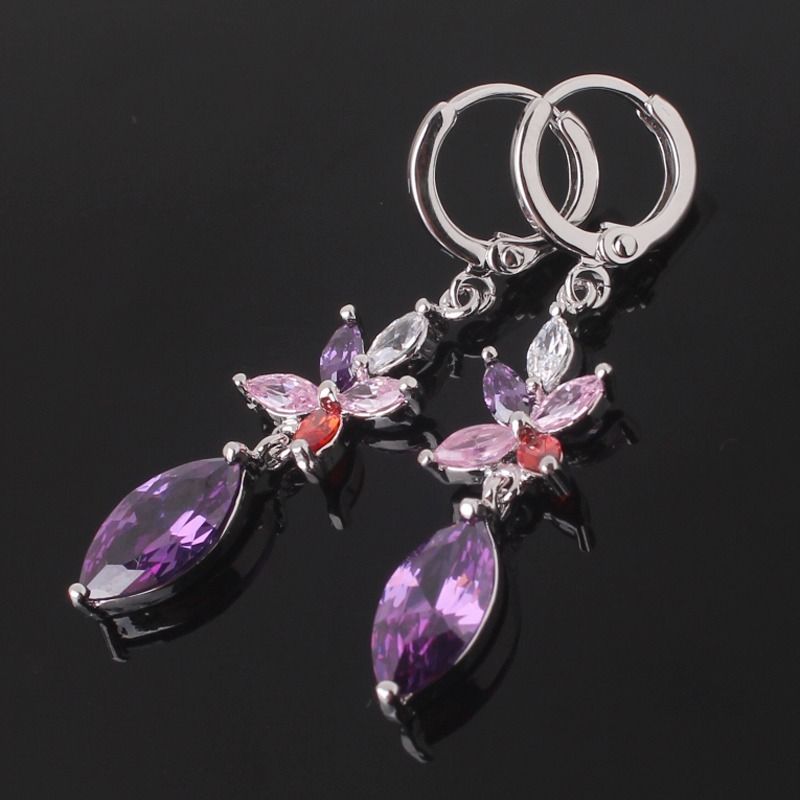 18k White Gold Filled Marquise Purple Sapphire Earrings