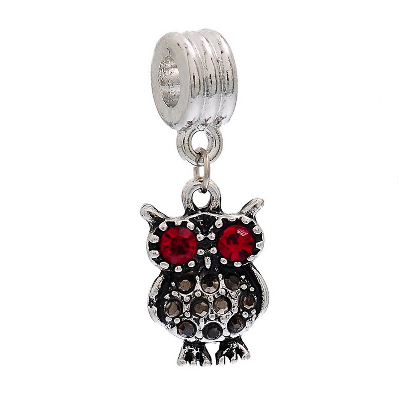 5PCs Silver Plated Diamond Owl Charm Dangle Beads Fit European Charm Bracelet