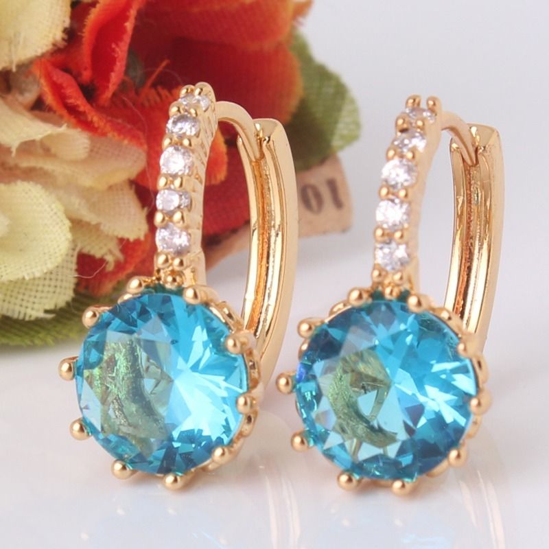 24k Yellow Gold Filled Unique Style Aquamarine Hoop Earrings