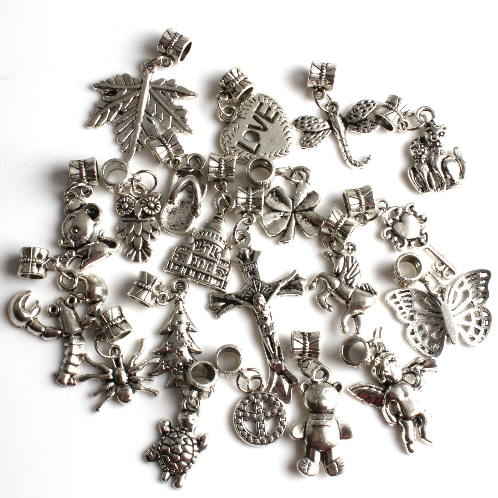 40Pcs Mixed Lots Tibetan Silver Alloy Dangle European Bead Fit Charm Bracelet