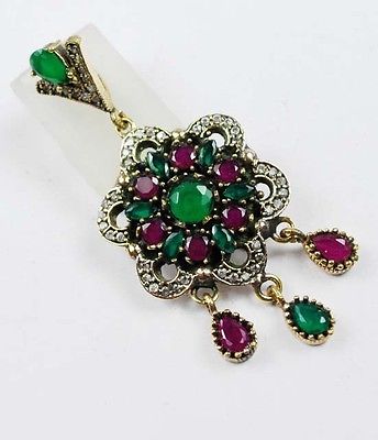 Emerald Ruby Topaz 925k Sterling Silver Pendant