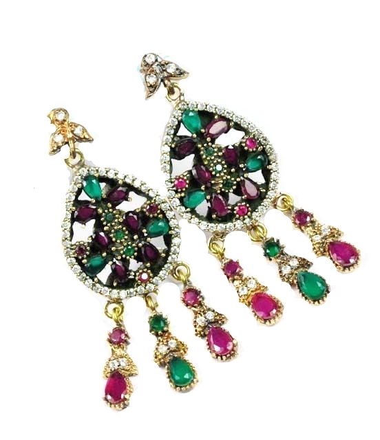 Ruby Emerald Topaz 925k Sterling Silver Earrings