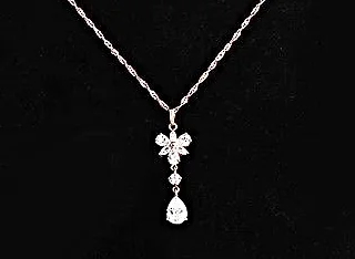 10k Rose GF Water Wave Necklace Clear CZ Flower Drop Pendant