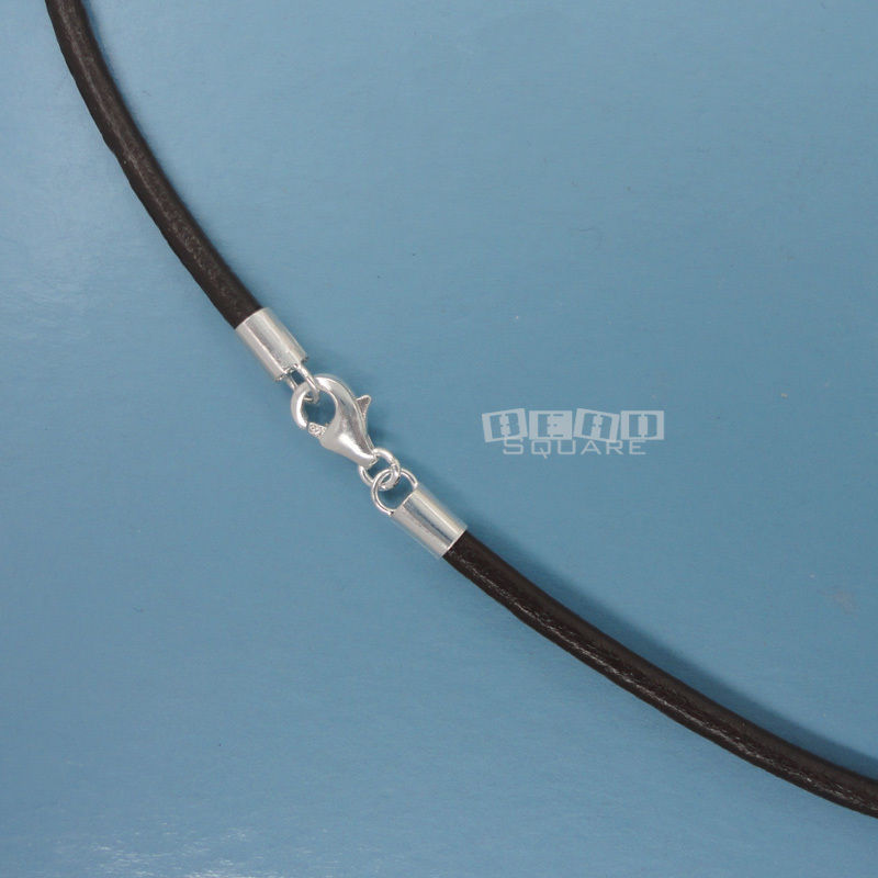 Sterling Silver 2.5mm Round Genuine Leather Cord Necklace