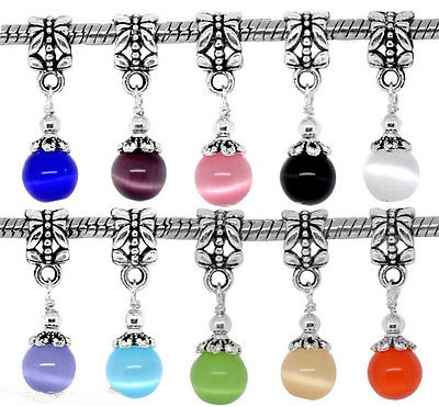 Cat's Eye Glass Dangle Beads Fit Charm Bracelet