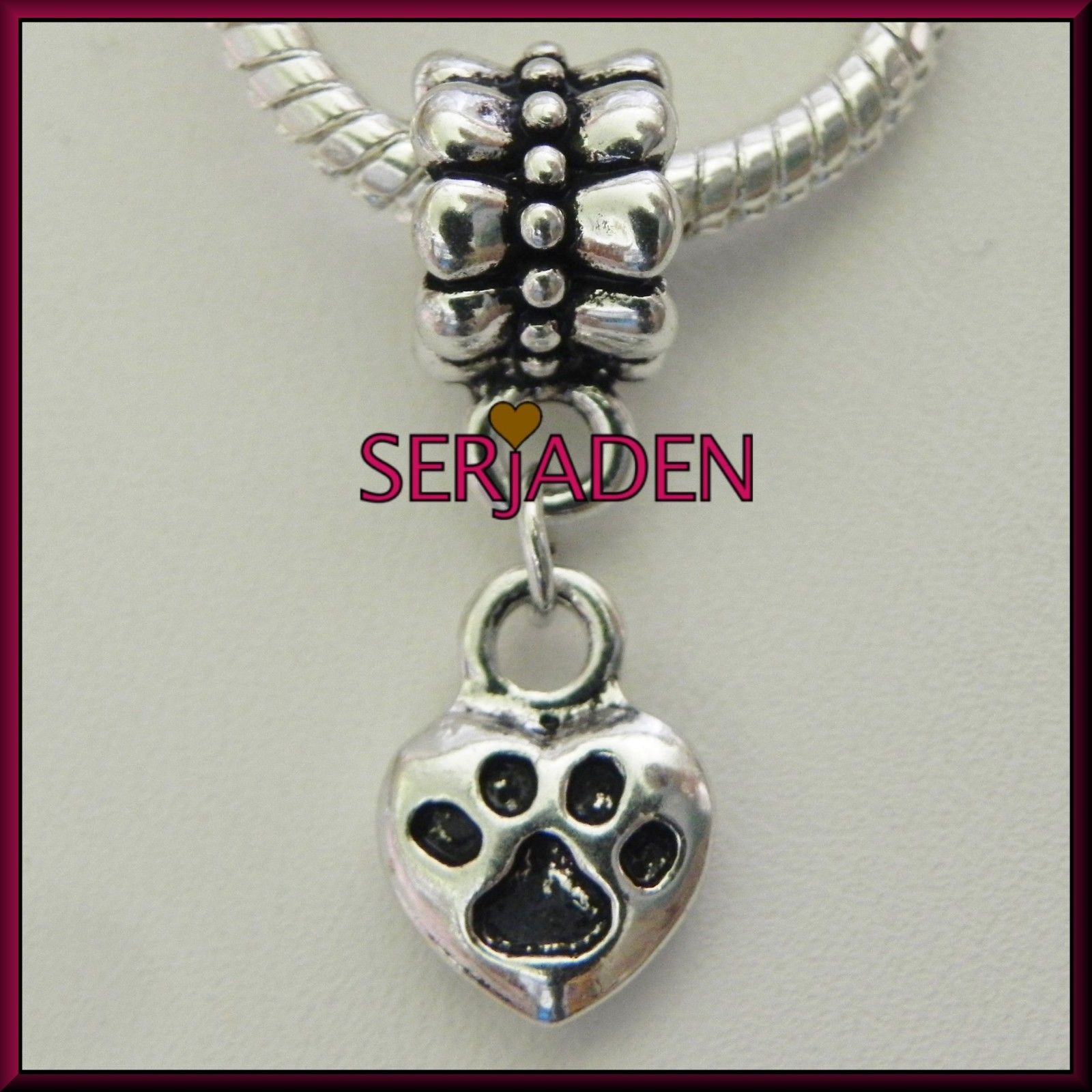 Dangling Love My Dog Paw Heart Charm Fits Jewelry