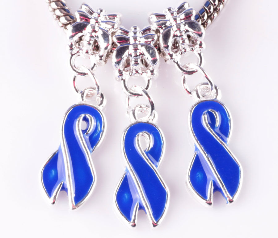 3pcs Blue Ribbon Stained Blue Big Hole Beads Charm