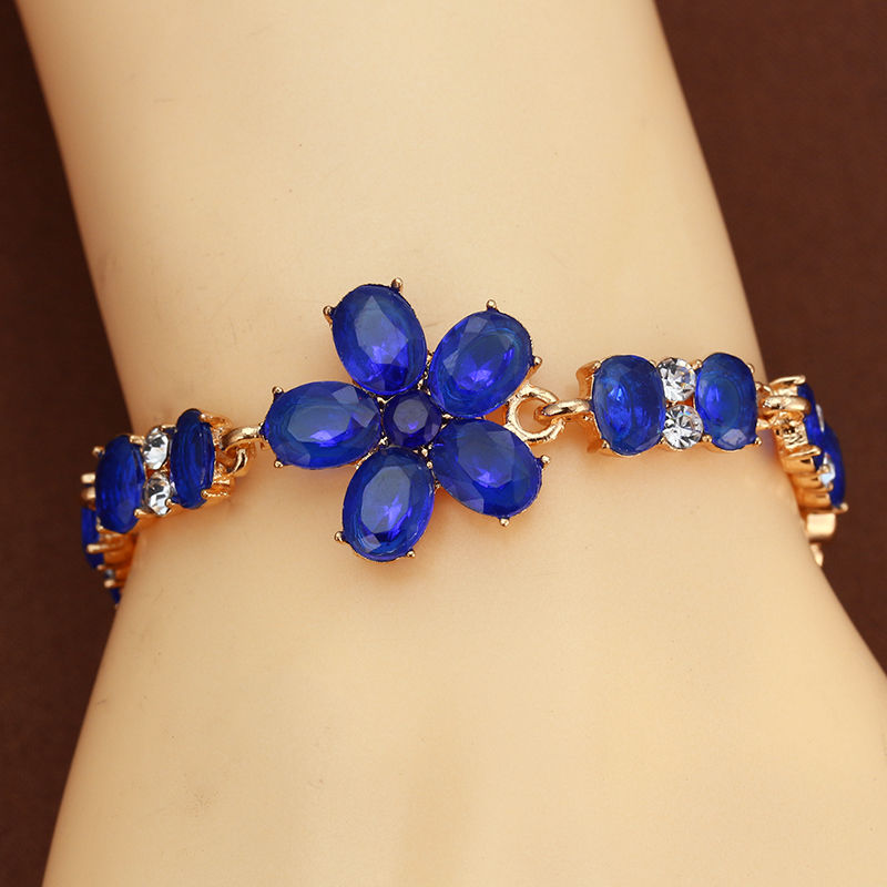 Crystal Sapphire 14k Gold Filled Charm Chain Bracelet