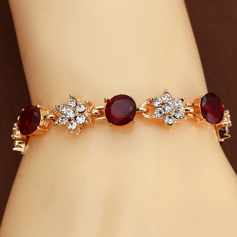 Red Crystal Gemstone 14k Gold Filled Bracelet Jewelry