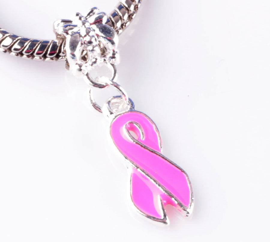Pink Ribbon Stained Rose Beads Charm Bracelet