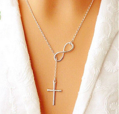 Elegant Silver Plated Cross Infinity Pendant Chain Party Necklace