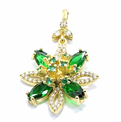 925k Sterling Silver Emerald White Topaz Jewelry Pendant