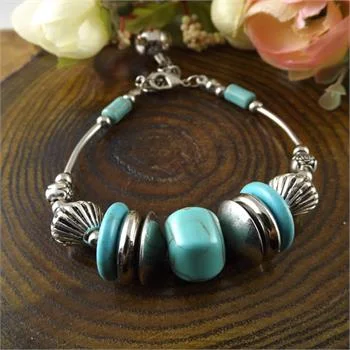 Silver Jde Turquoise Bead Bracelet