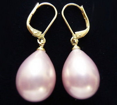 Excellent Pink South Sea Shell Pearl Drop 18KGP Hook Earrings