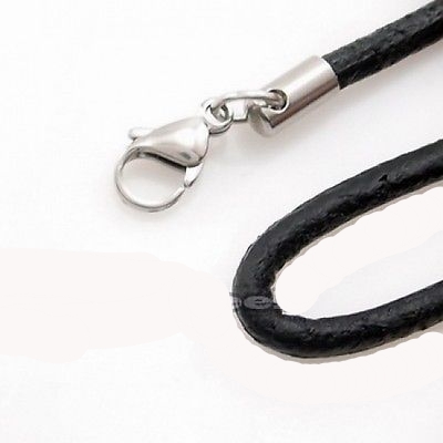 Black Genuine Leather Cord Stainless Steel Clasp Necklace