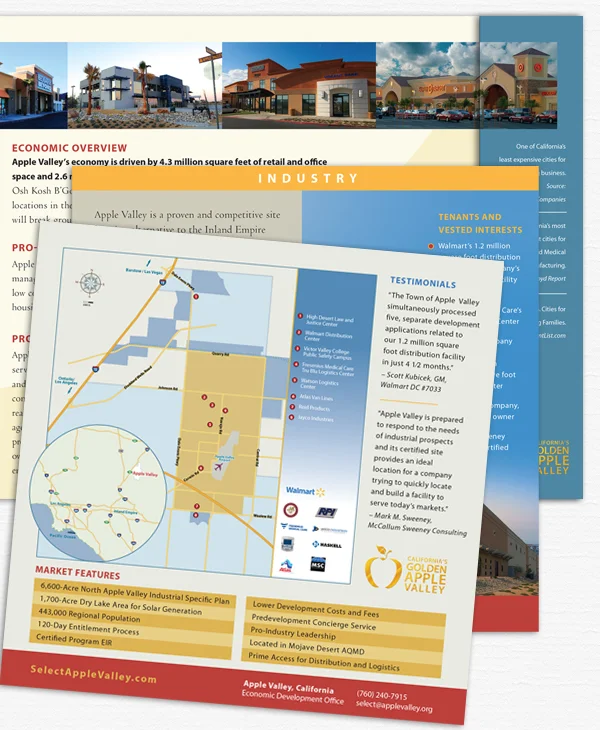 Kit with right vertical pocket, industry specific inserts, demographic tables and maps.