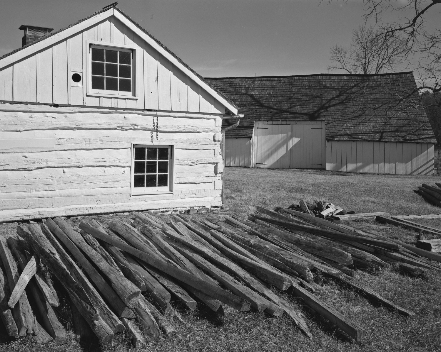  Fence mending wood behind one of the barns on the John Slyder Farm at Gettysburg.&nbsp; 