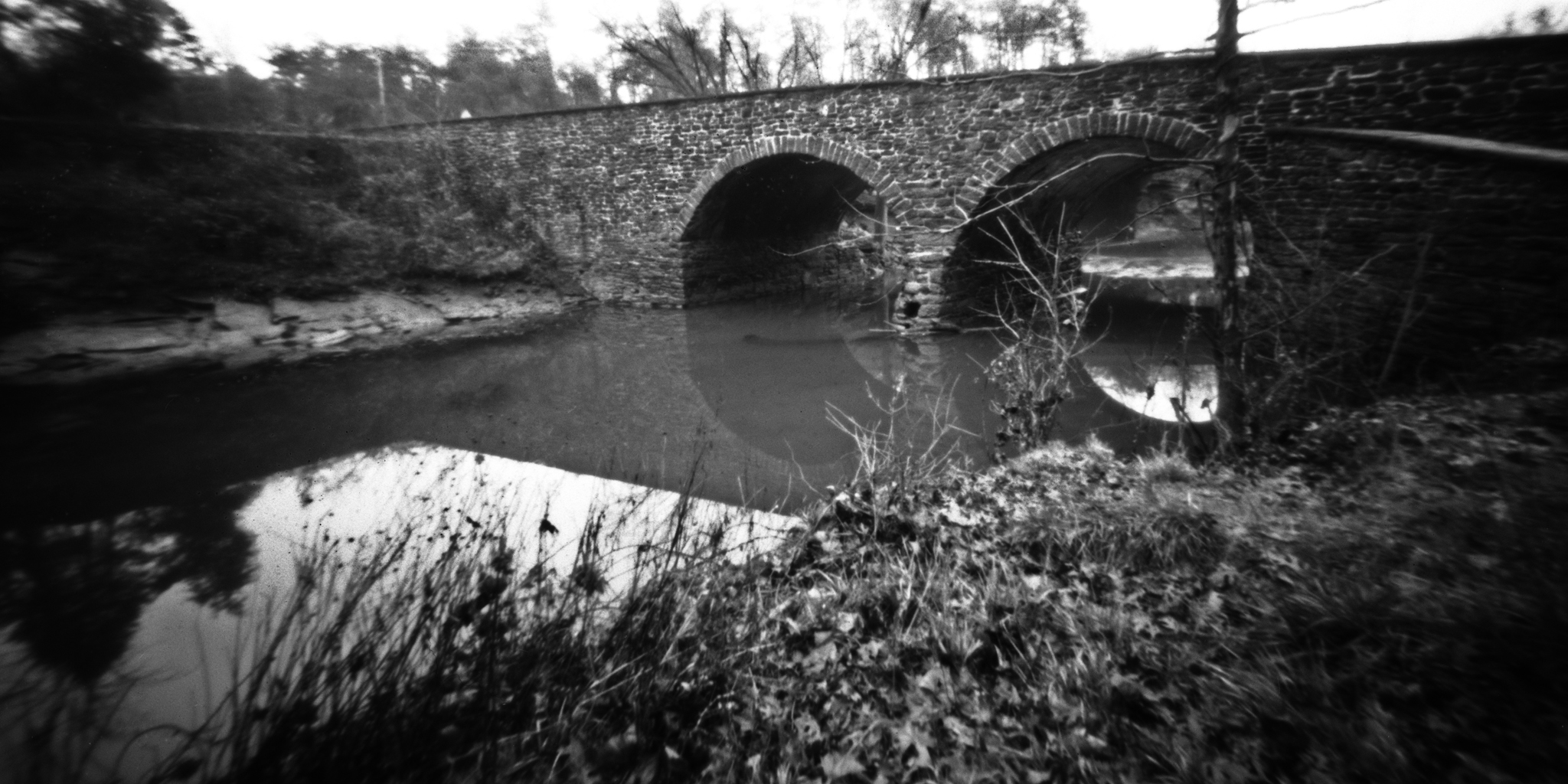 Stone bridge over Bull Run on the Manassas National Battlefield. Manassas, Virginia. Santa Barbara Pinhole Co 75mm 4x5.