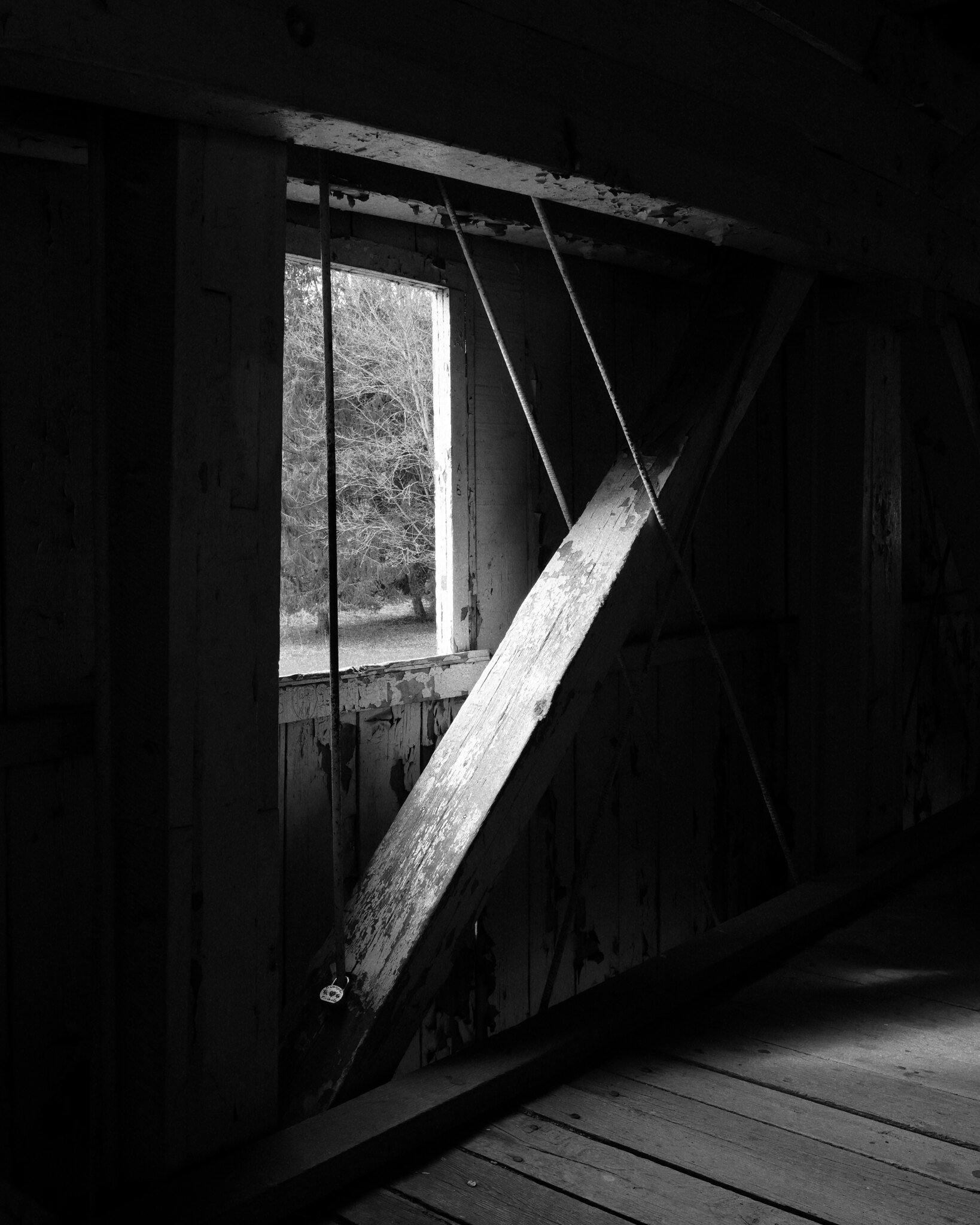  Inside Bogert Covered Bridge, Allentown, Lehigh County, PA.  Built in 1841. 