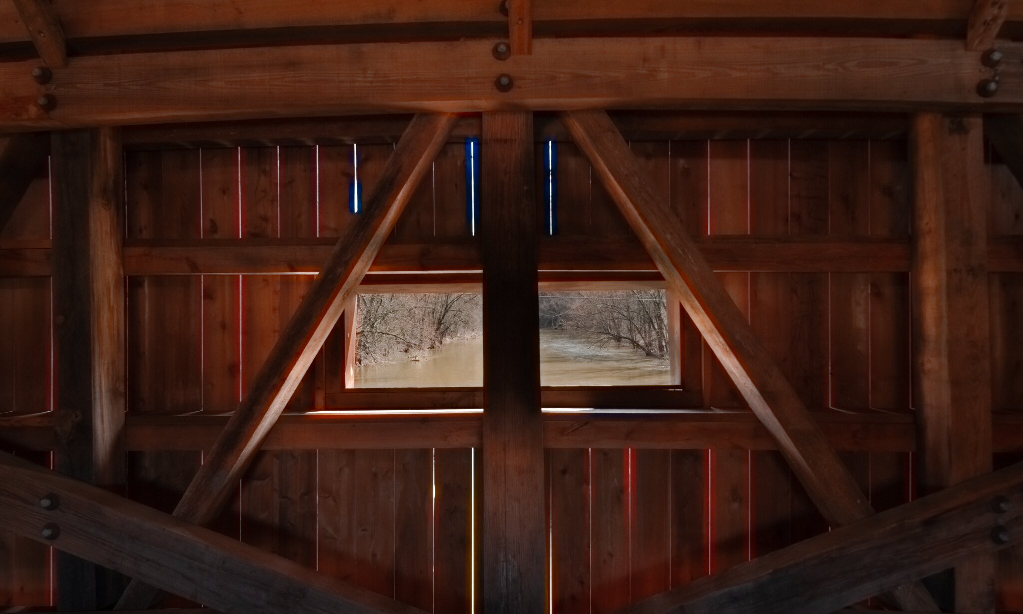  Inside the Dellville Covered Bridge in Wheatfield Township, Perry County, PA. Rebuilt in 2019 after arson destroyed it in 2014. 