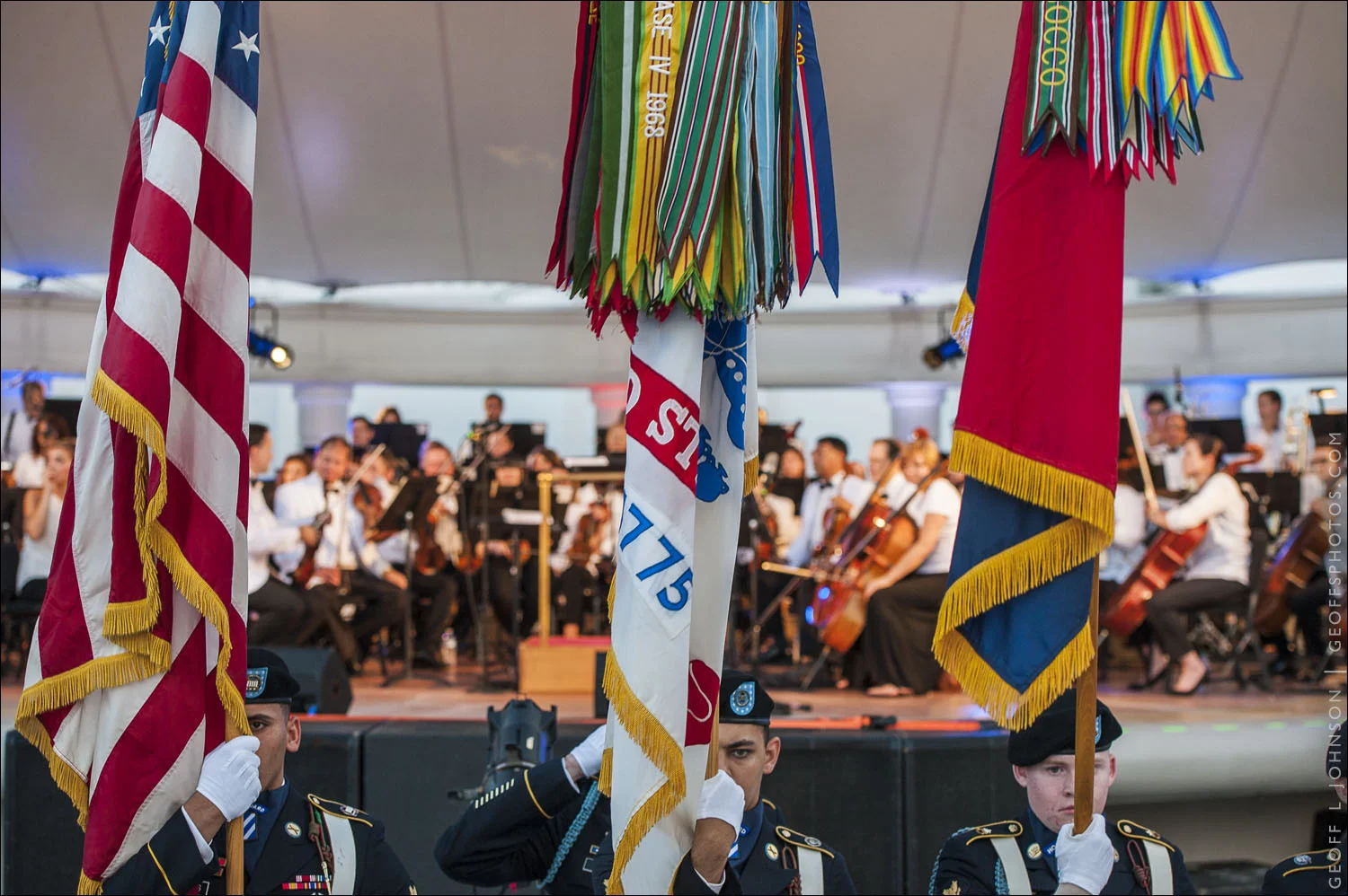 color guard, with the savannah philharmonic, in forsyth park.