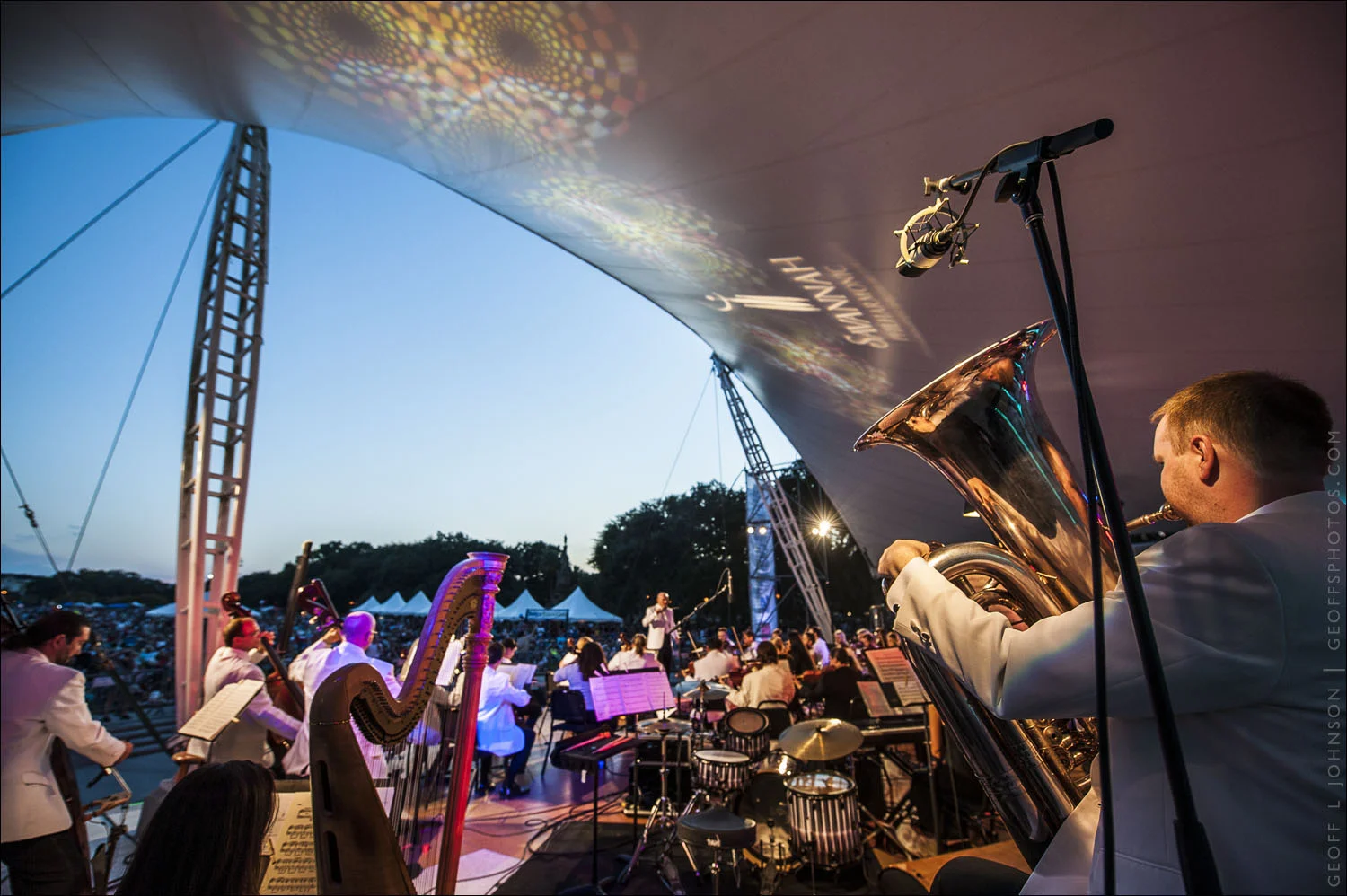 the savannah philharmonic orchestra in forsyth park.