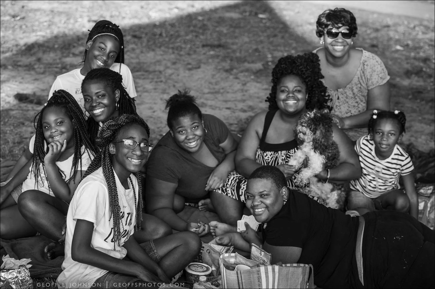 family portrait at picnic in the park.