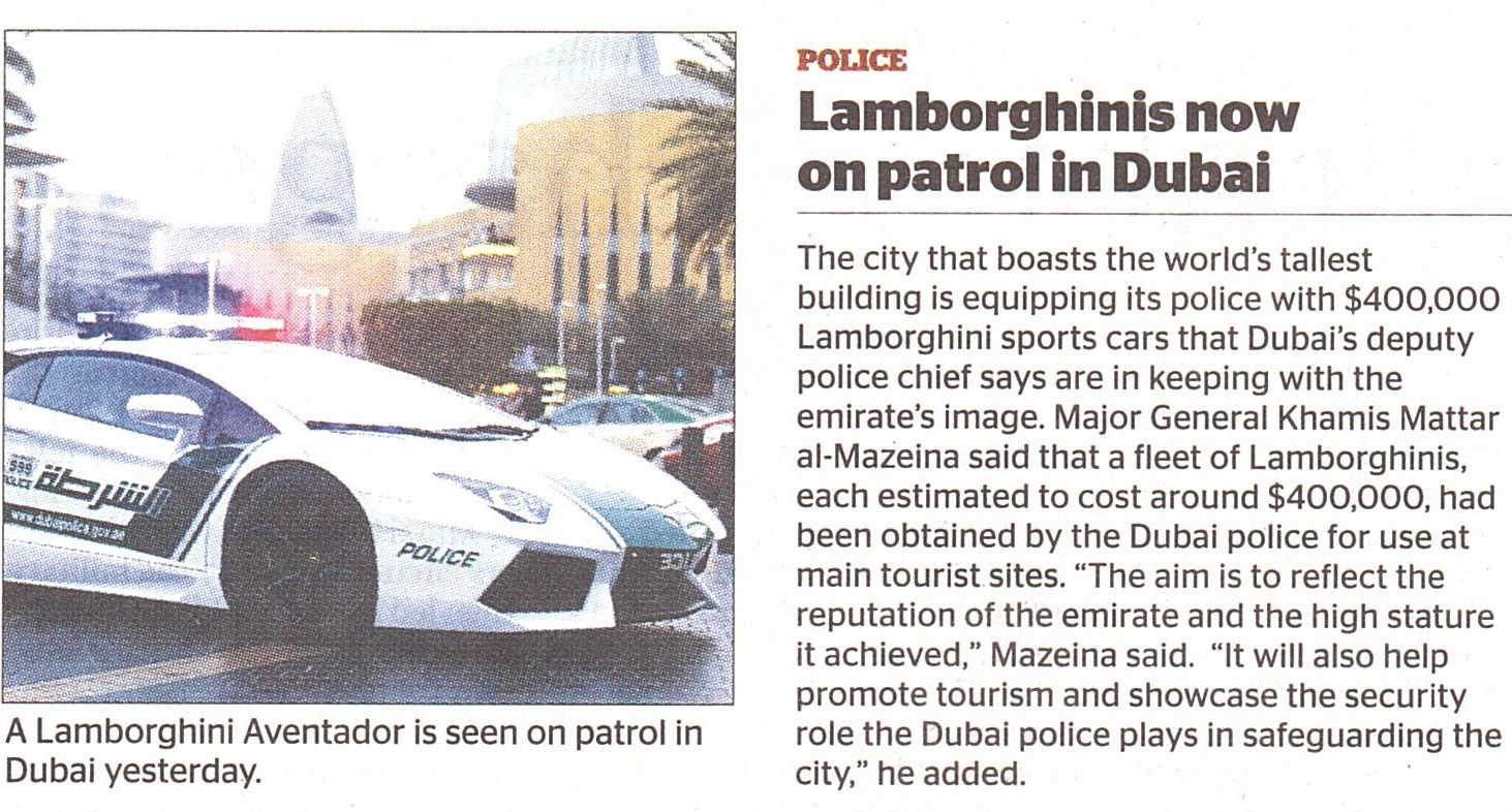 Lamborghin"ME", Why Don't You? (Doha, Gulf Times, Saturday, April 13, 2013)