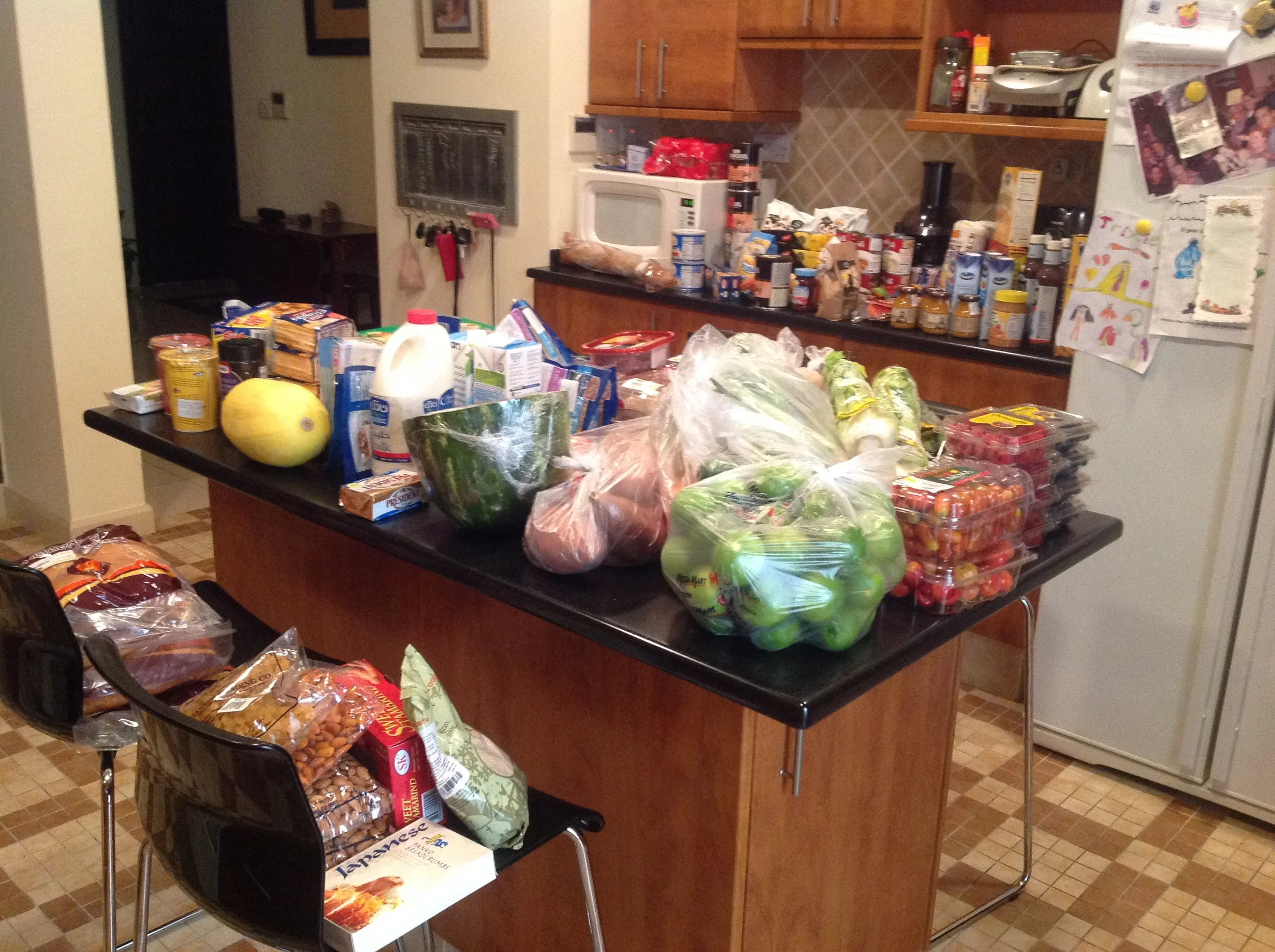 Spoils from Mega Mart, which stocks many specialty and imported goods. Pockets empty, fridge full ... we're ready for company!
