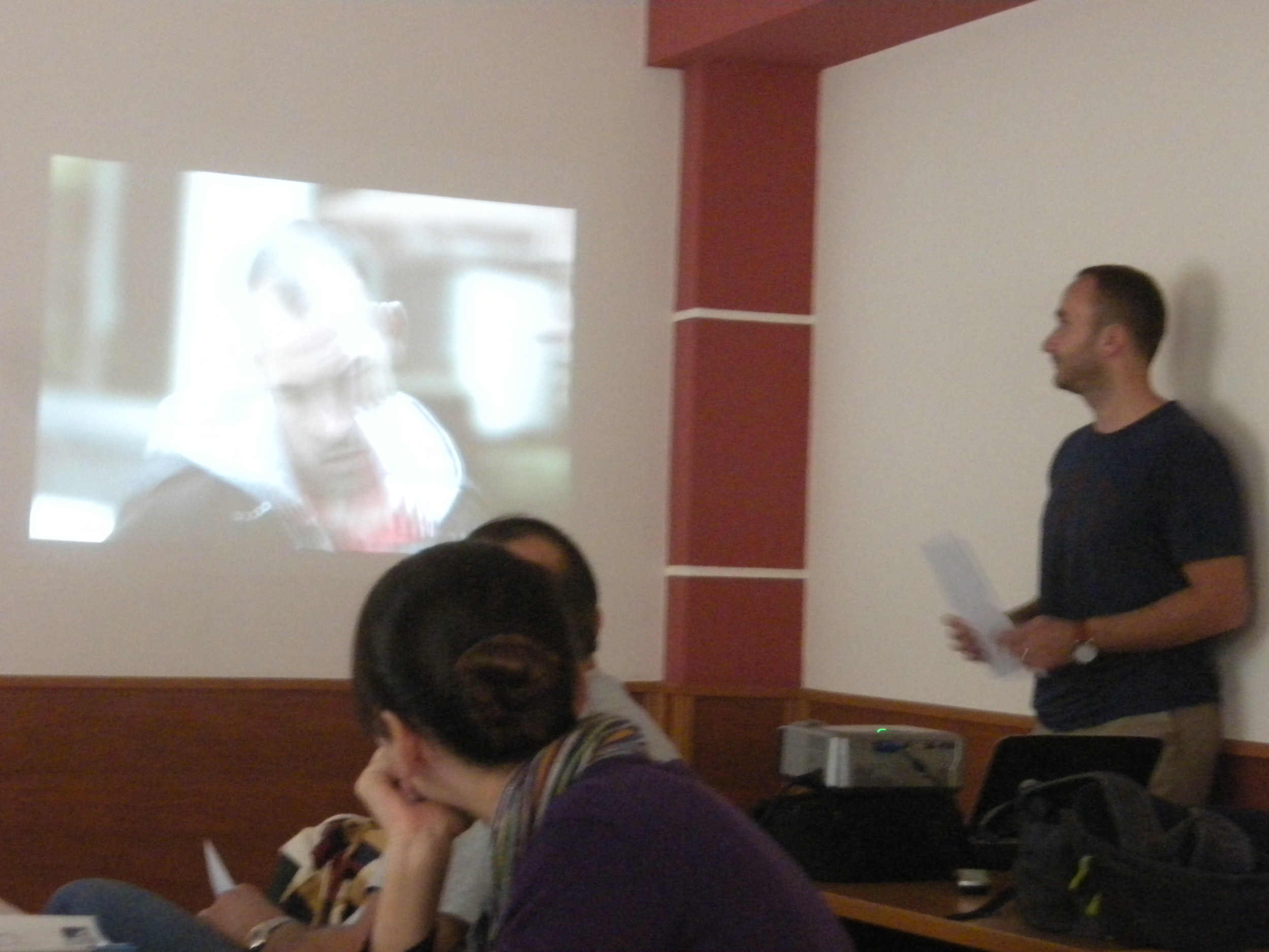 Arton previewed the short videos that would be used to generated student discussion at the student gatherings on Tuesday and Wednesday evenings.