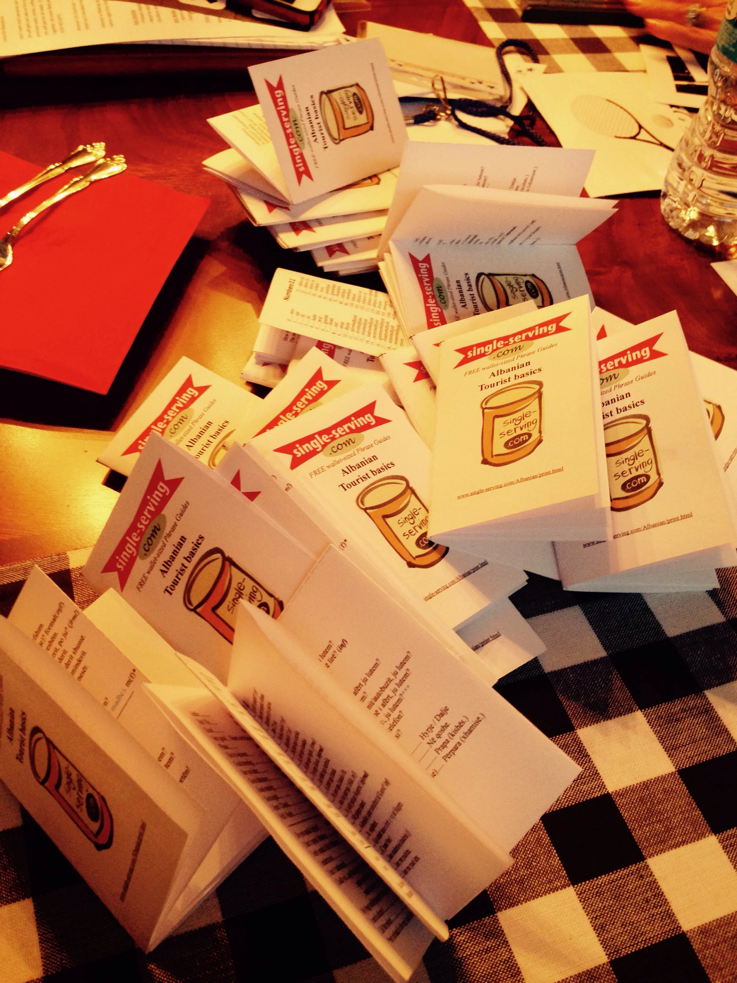 We folded a bunch of Albanian pocket language guides. Definitely going to come in handy!