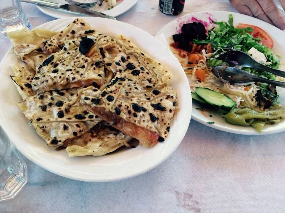 Three kinds of "pies" (left) and plenty of salad and veggies.
