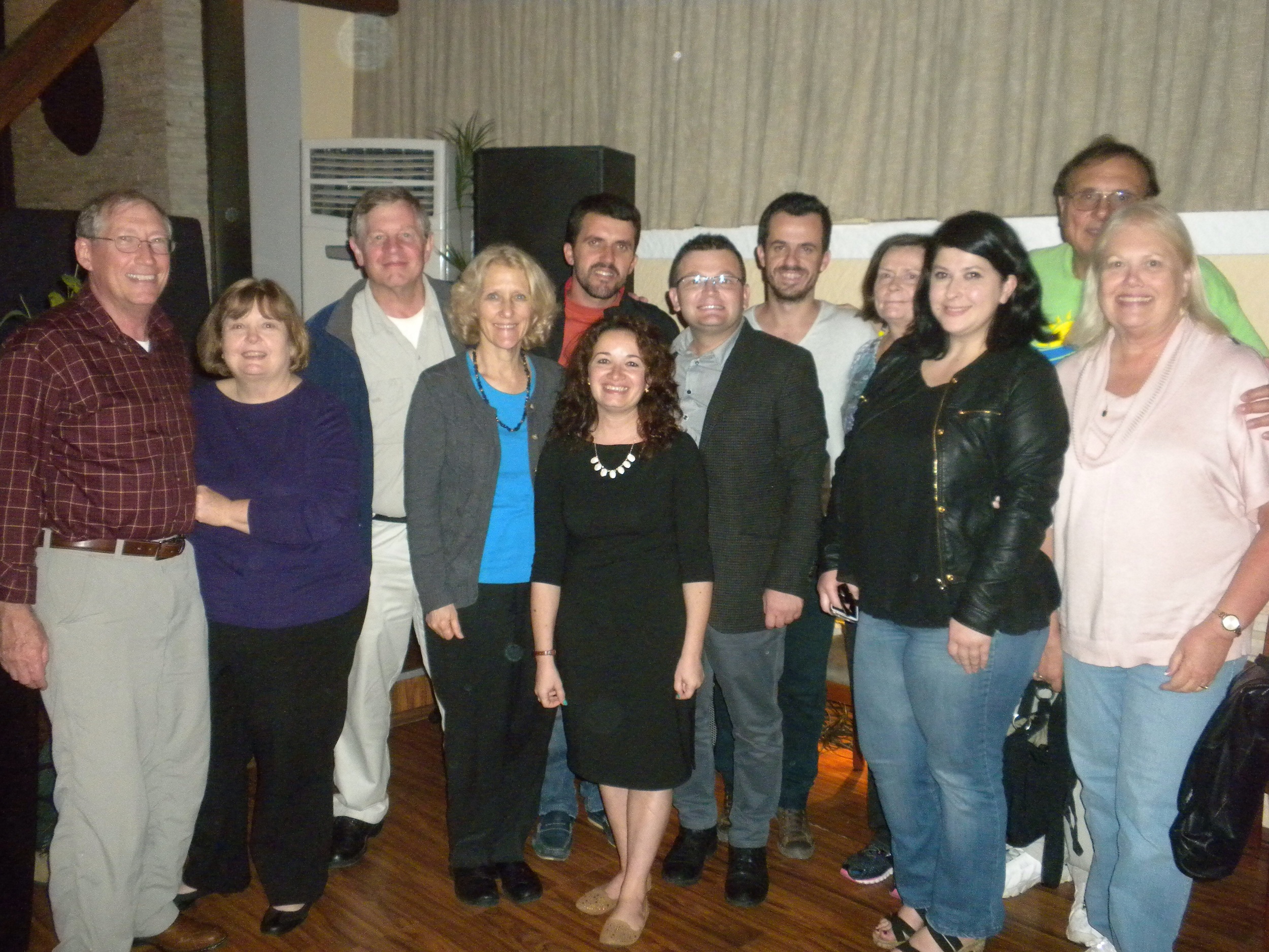 Our Johnson Ferry team of seven with the Albanian Cru staff members after our "Welcome Dinner"