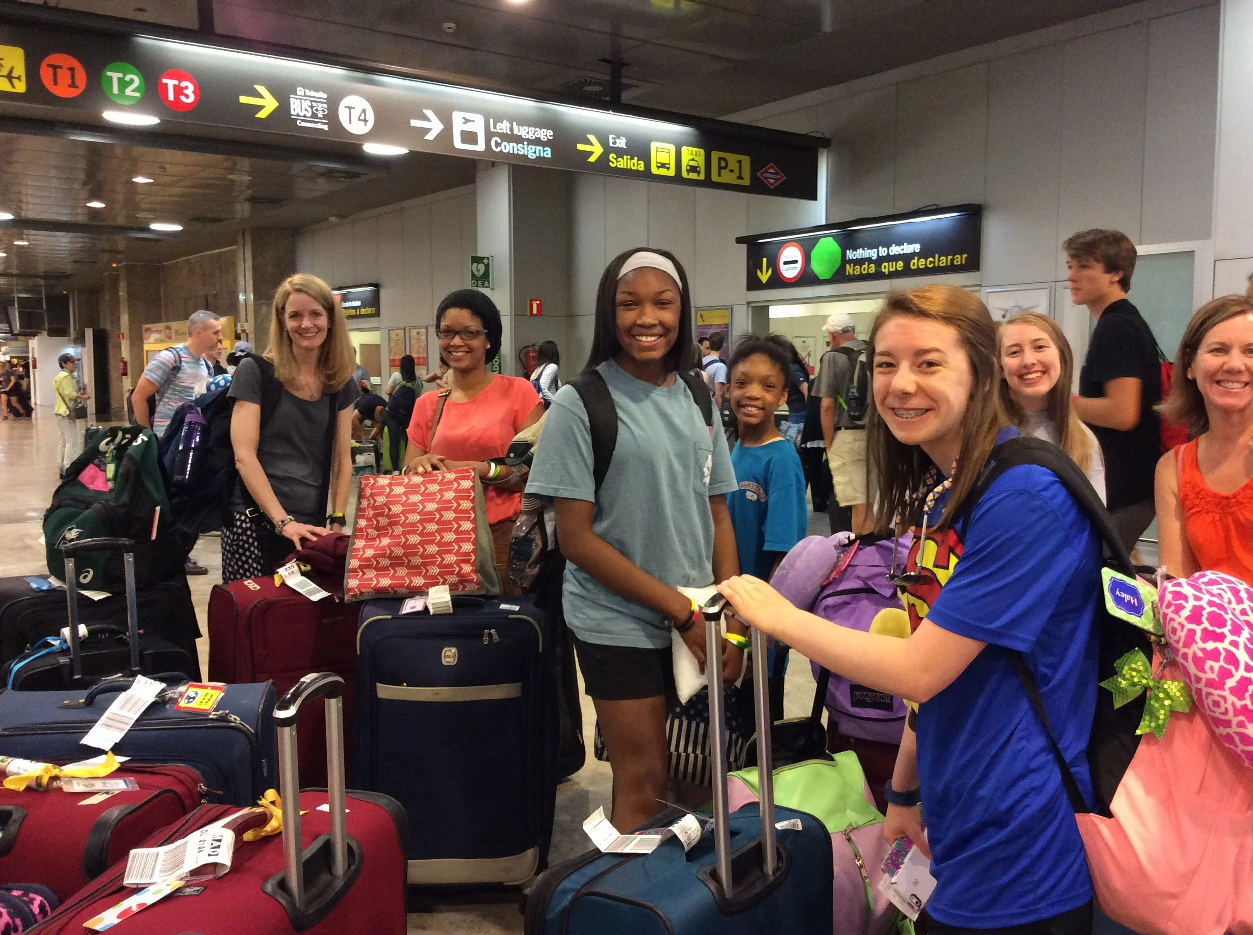 Collecting our luggage at the Madrid airport.