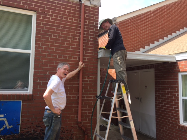 gutters being fixed.