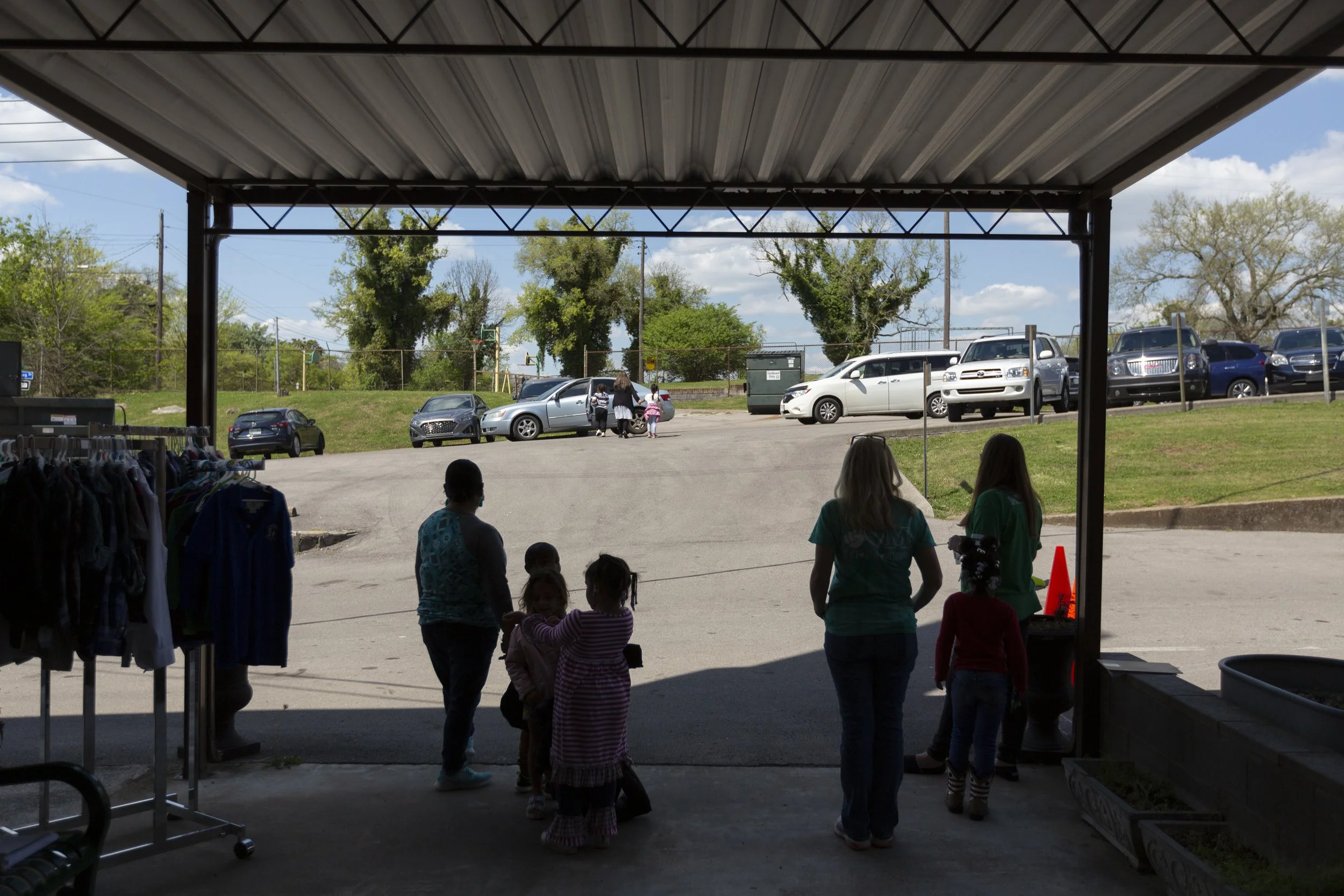 Students wait to picked up at the end of the school day at McDowell Elementary School in Columbia, Tenn., on Monday, April 19, 2021.