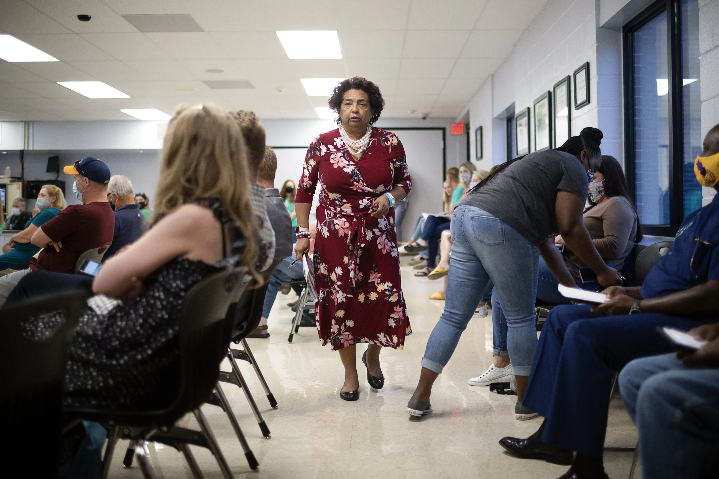 Columbia Vice Mayor Christa Martin, advocating for the continued investment in McDowell Elementary School, attends a school board meeting in regard to the future of the campus at Horace O. Porter School in Columbia, Tenn., on Tuesday, Sept. 9, 202