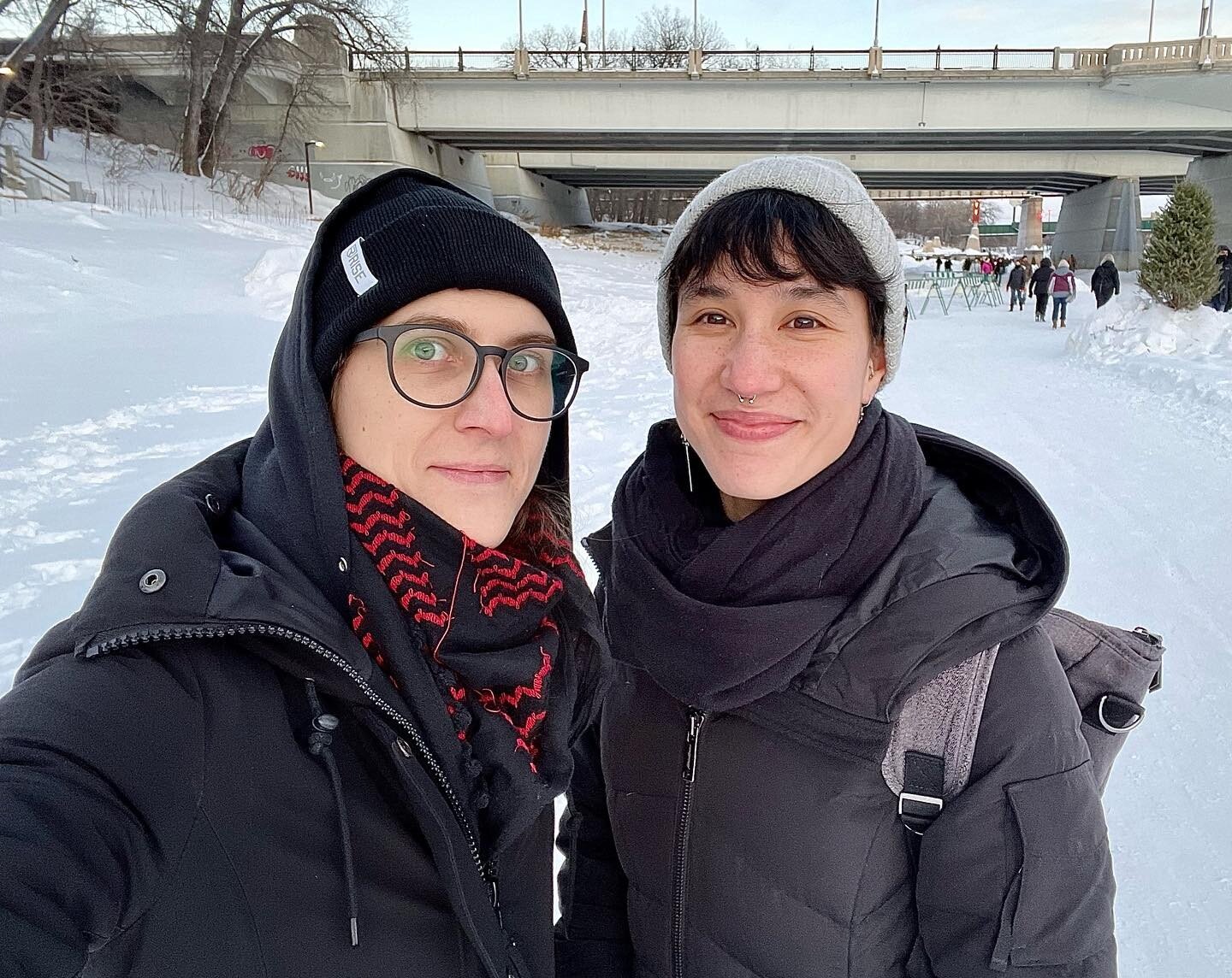 Yesterday, @alannayuen and I went for a walk along the Nestaweya River Trail towards the Forks. It was our first time venturing out on to the frozen river this winter and the first time we&rsquo;ve taken photos together. For some reason or another we