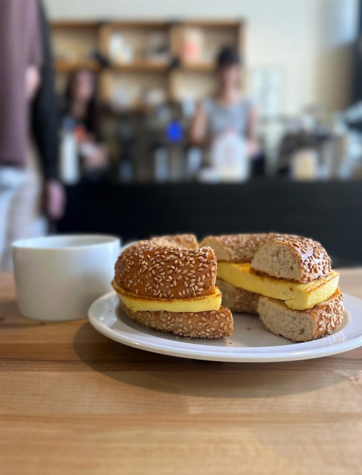 Now available. Egg and cheese on a sesame bagel. (Add mazi hot sauce of course) #cafevolan