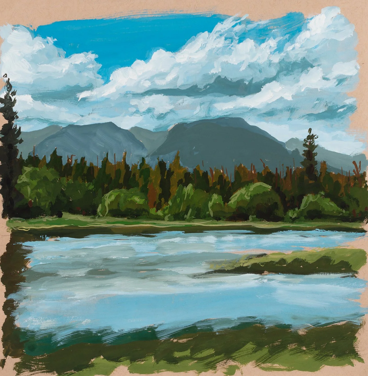 Hidden Meadow, Glacier National Park - 2025, Gouache on Paper, 8" x 8"