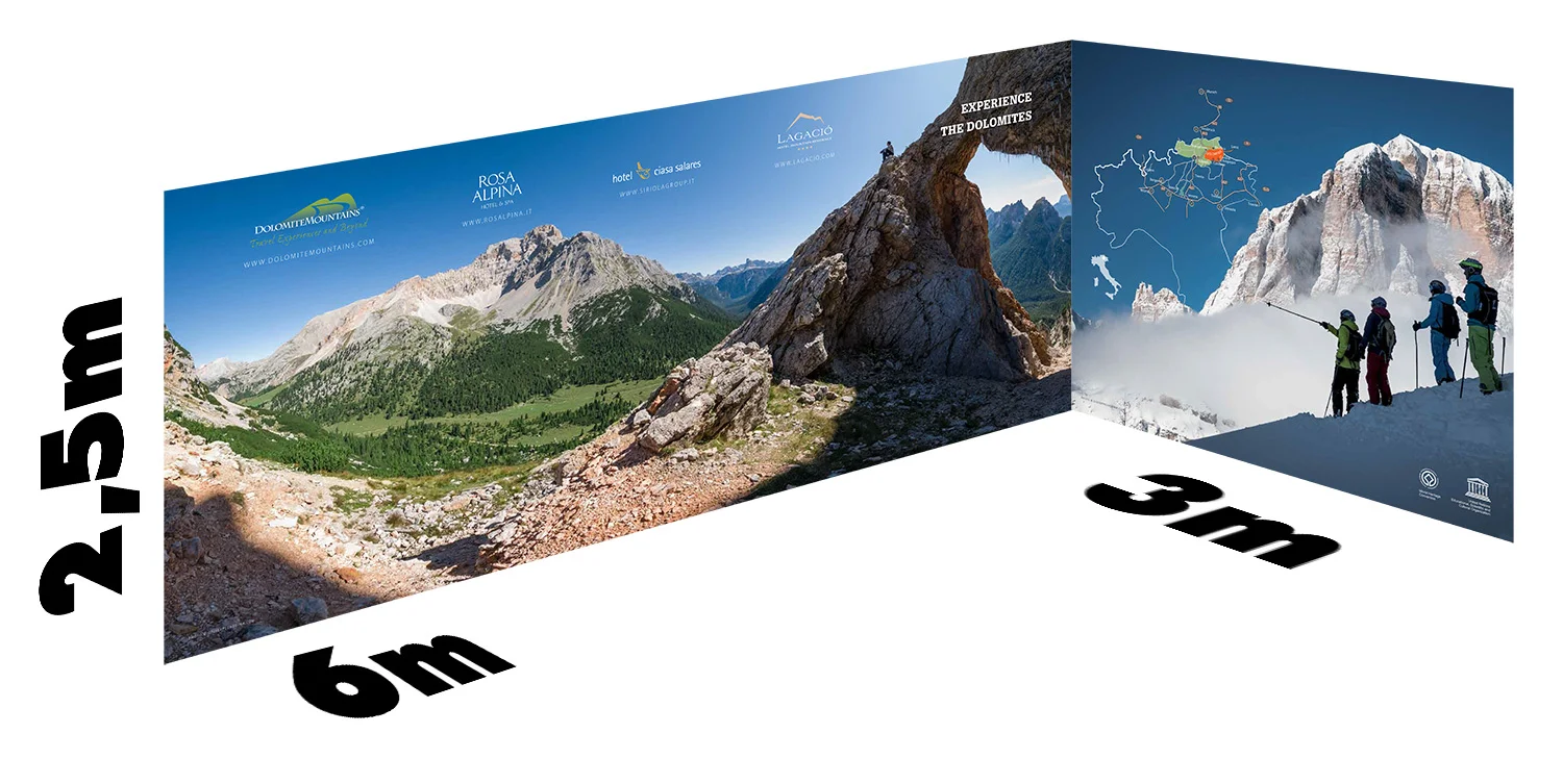 Il grande stand EXPERIENCE THE DOLOMITES alla PURE di Marrakech.