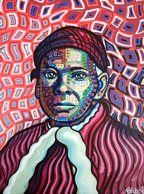 "Harriet Tubman"/ 12" x 16" / acrylic on canvas / 2013 (Original in a private collection) In the Summer of 2013, I painted the Harriet Tubman. I was planning a show at The William H. Seward House Museum in Auburn, NY and decided it would be a wonderful opportunity to paint portraits of the fascinating historically significant people who lived in and near to Auburn, NY. Harriet was the first one I decided to paint, of course. My hometown is Auburn, NY, the town Harriet Tubman settled in. I grew up hearing stories about Harriet Tubman-- her astounding bravery and selflessness which personally rescued at least 70 people from the horrors of slavery, and inspired countless others. When I painted this portrait, I had just recently begun to try a new style of painting. I was interested in creating faces from different brightly colored abstract elements, so that they registered as a face, but also sparked curiosity to look in closer at the individual elements. I thought Harriet Tubman's face would be an ideal subject for this style-- that moment of looking into those abstract pieces that made up her features would also invent a kind of reverent pause. (To see more pieces in the "Social Visionaries Re-Imagined" Series honoring Central New York historical figures who worked for justice, please click here .)