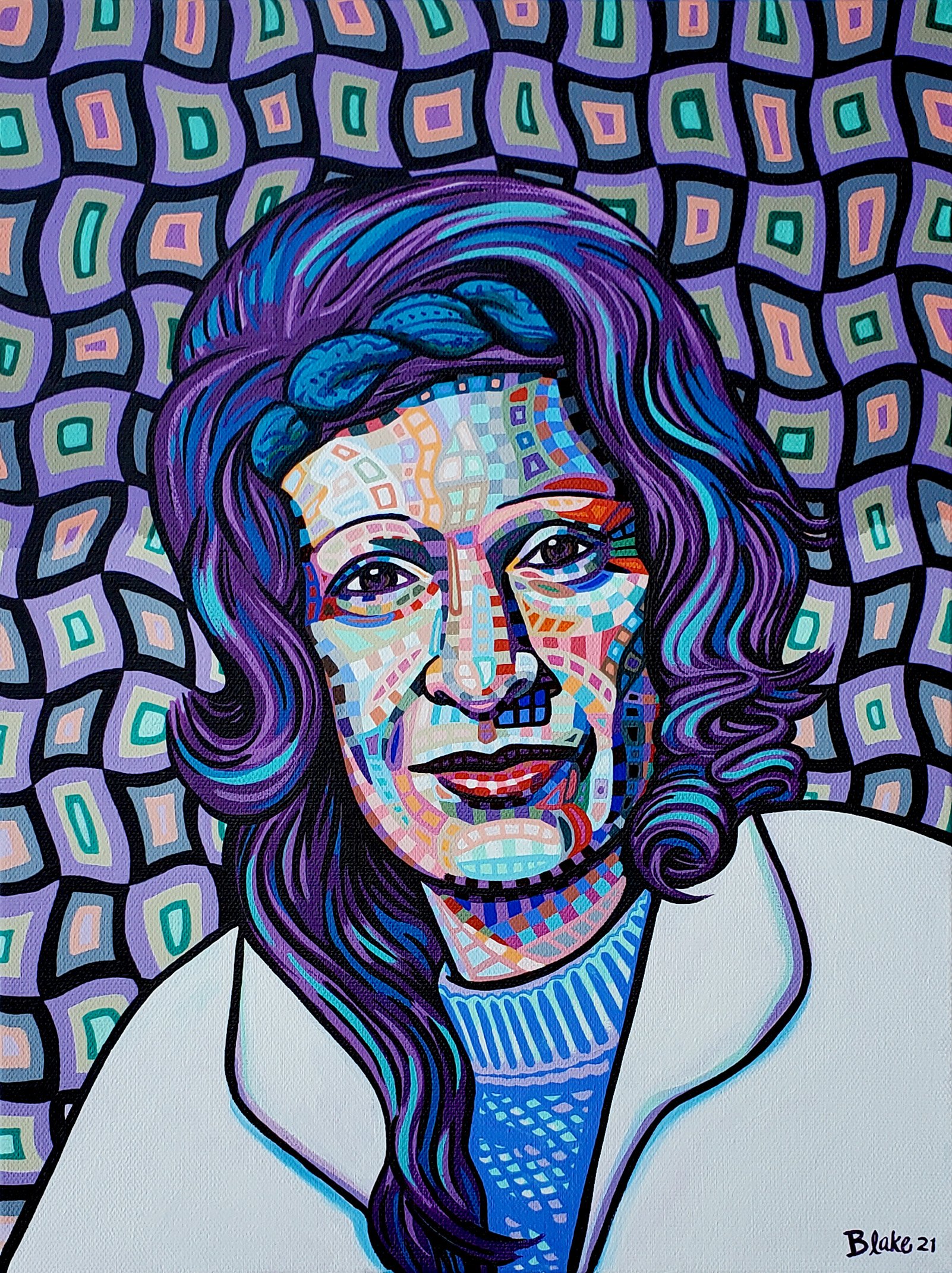 “Sylvia Rivera” 12” x 16” acrylic on canvas 2021