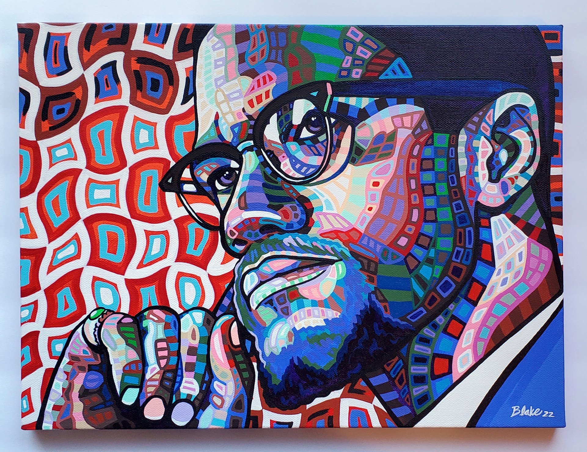 “Malcolm X” 16” x 12” acrylic on canvas 2022
