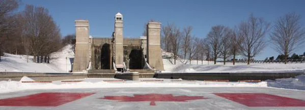 Look At The Huge Canadian Flag Painted On The Ice At The Lift Lock
